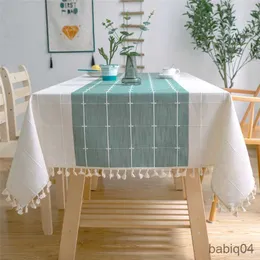 Bordduk Fashion Stripe Designs Solid Decorative Tracloth med tofsar Rectangular Wedding Dining Bord Täck TEABABLE TRECK R230726