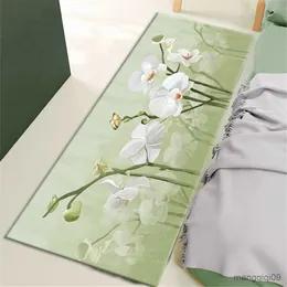 Carpets Light Green Floral Kitchen Long Rug Bedroom Mat Non-slip Plant Flower Pattern Bathroom Rug Area Rug Doormat R230728