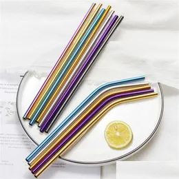 Drinking Straws 6X241Mm Colorf Stainless Steel Sts Reusable Straight And Bent St Cleaning Brush For Home Kitchen Bar Drop Delivery Gar Otycl