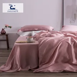Conjuntos de cama Liv Esthete Summer Top Grade Nature 100 Silk Pink Set Feminino Lençol Capa de Colcha Fronha Queen King 230727