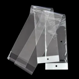 100Pcs Lot Clear Self Adhesive Seal Plastic Hairpiece Storage Bag Retail OPP Poly Packaging Package Hair Wig Bag With Hang Hole1580