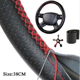 Universal Car Steering Wheel Cover With Needles and Thread Artificial leather Auto Steering Wheel centers cover 38cm for all car284m