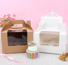 Enveloppe-cadeau 100pcs Fabriqué à la main 4 Cupcake Soap Candy Kraft Paper Boîtes avec fenêtre Brown Emballage