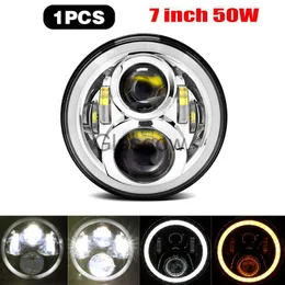 Motorcycle Lighting 7" Inch Motorcycle LED Headlight HiLo Beam Assemblies Lamp Projector E mark number DOT Approved x0728