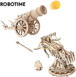 Herinneringen Robotime 3D Houten Puzzel Middeleeuws Beleg Wapens Spel Montage Set Cadeau voor Kinderen Tieners Volwassen Oorlog Strategie Speelgoed KW401 KW801 230728