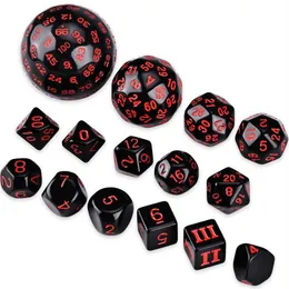15 Piece Opaque Black Polyhedral Dice Set for DND DCC RPG D3 D4 D5 D6 D7 D8 D10 D% D12 D16 D20 D24 D30 D60 D100 220115314f