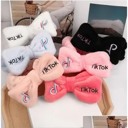 Fascia per capelli Tiktok Coral Fleece Soft Bow Fascia per donne Ragazze Cute Holder Hairbands Copricapo Accessori 10Pcs Drop Delivery Produ Dhwyl