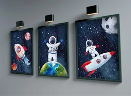 Space Astronaut Canvas Måla akvarell Rocket Planet Nordic Affischer Wall Art and Wall Pictures Baby Kids Room Decor W06