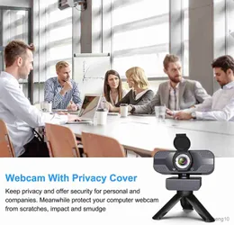 Webcam Webcam con microfono per computer desktop 1080P con copertura per la privacy Treppiede per webcam per PC Zoom Video/Gioco/Skype R230728