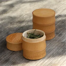 Storage Bottles Portable Tea Canister Lid Handmade Container Round Bamboo Box Holder Art Supplies