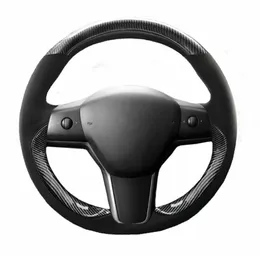 Copertura avvolgente per punto volante in pelle in fibra di carbonio Alcantara per Tesla Model3260U