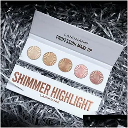 Ferramentas de banho Acessórios Langmanni Iluminador de Olhos Bronzer Pó e Brilho Facial 5 Cores Shimmer Alta Paleta de Iluminadores Cosméticos Ma Dhemf