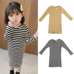 Girl Dresses 6M-8Yrs Girls Dress Cotton Long Sleeve Tshirt Striped Casual Basic Tee For Children Baby Toddler Clothes