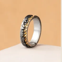 Retro Ancient Silver GoldTextured Cluster Nugget Rings Metal Inlay Men's Diamond Iced Cutting Deposited Engagement Band Rings Antique Black Jewelry