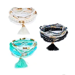 Arts And Crafts 6 Colors Boho Beach Mtilayer Crystal Tassel Charm Beaded Bracelets For Women Bohemian Layered Beads Chains Wrap Bangle Dhbka
