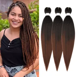 Trança de cabelo pré esticada fácil Trança de cabelo encaracolado de 26 polegadas Fácil torção Tranças Cabelo de crochê Configuração de água quente Profissional Suave Yaki Textura reta E2