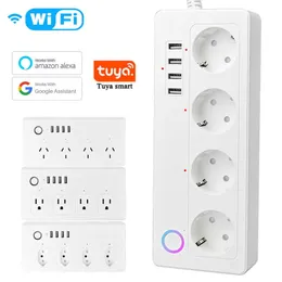 Smart Power Plugs 10A/16A Power Strip Tuya Smart Plug Power Strip Extension Cord Smart Home EU Socket Work with Alexa HKD230727