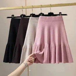 スカート韓国のプリーツA-Line Sweet Elastic High Waist Sweater Skirt Women autunt Winter Causal Knitte Faldas Mujer Moda P051