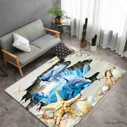 Carpets Ocean Dolphin Starfish Living Room Area Rug Large Bedroom Rug Children Play Mat Carpet Memory Anti-Slip Parlor Floormat R230728