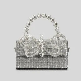 Kvällspåsar Luxury Diamonds Bow Box Evening Bag Designer Beading Women Handväskor Shinny Shoulder Crossbody Bag Small Flap Pures 230727