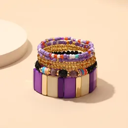 Bangle 6pcs Vintage Bohemian Acrylic Armband Set For Women 2023 Multi-Layer Beads Chain Bangles Charm Diy Fashion Jewelry