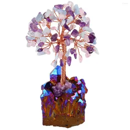 Jewelry Pouches Natural Amethyst Rose Quartz Luck Money Tree With Coating Rough Base Reiki Chip Mineral For Room Decor Ornaments DIY Gift