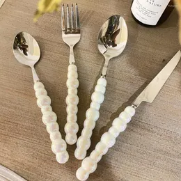 Servis uppsättningar Europe Fashion Pearl Cutlery Set rostfritt stål Kreativitet Handtagsked Kniv keramisk bordsartiklar gaffla flatwa i5t0