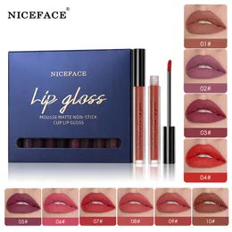 Batom NICEFACE 10 PÇS Lipgloss Conjunto de Maquiagem Leve Fosco Cosméticos para Lábios de Longa Duração Batom de Veludo À Prova D' Água Hidratante Sexy Lip 230727