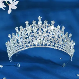 Lusso elegante blu strass tiara corona gioielli per capelli festa nuziale sposa sposa accessori per capelli corona di cristallo verde