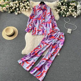 Women's Suits Korejepo Resort Style Fashion Suit High Street Ins Shirt Elastic Waist Thin Bottoms Casual Versatile Two Piece