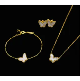 Projektant bransoletki VAF 18K Gold Fashion Classic Sweet 4four Leaf Clover Butterfly Bransoletka Kolczyka Zestaw biżuterii dla S925 Silver Van Kobiety