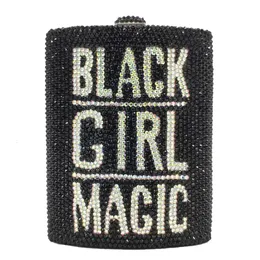 Evening Bags Boutique De FGG BLACK GIRL MAGIC Women Crystal Clutch Bag Metal Hard Case Designer Minere Handbag Purse 230727