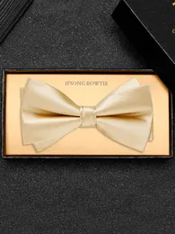 Bow Ties high quality Men's golden bow tie groom wedding high-end man suit formal dress bow solid color fashion champagne bow tie 230727