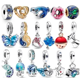 925 Silver Fit Pandora Charm Summer Ocean Series Octopus Frog Fashion Charms 세트 펜던트 DIY Fine Beads Jewelry, 여성을위한 특별한 선물