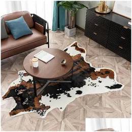 Carpets Cowe Rug Cow E Carpet For Living Room Bedroom Print Polyester Faux Fur Rugs Artificial Animal Skin Home Decorcarpets Drop De Dhjsy