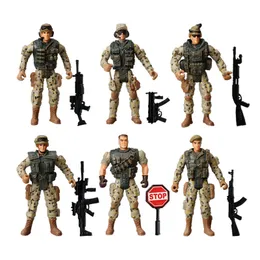 Action Toy Figures 6pcs Army Men and Swat Team Special Forces Soldiers WWII War Game Action Figures Playset Military Weapons Modle for Kid Boy Gift 230729