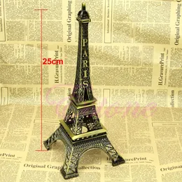 Decorative Objects Figurines 25CM Bronze Tone Paris Eiffel Tower Figurine Statue Vintage Alloy Model 230728