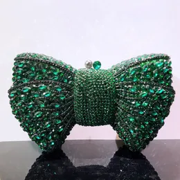 Sacos de noite est Green Black Clutch Purse Bow Luxo Diamond Women Red Clutches Wedding Bridal Bag Stones Handbags 230729
