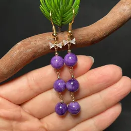 Kolczyki Dangle Purple jade z koraliki kamień kamień mody biżuteria 925 srebrne kobiety chińskie akcesoria naturalne szlachetne amulety