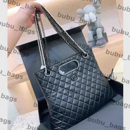 Damen-Designer-Einkaufstaschen, luxuriöse Perlenkettentaschen, große Kapazität, Handtasche, klassische Diamantgitter-Umhängetaschen, lässige Leder-Tragetaschen