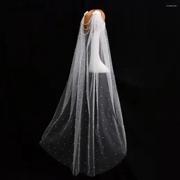 ブライダルベールJanevini White/Ivory Bride Pearl Veil Luxury Handmade Flowers Wedding With 1 Tier Tulle Beaded Headwear 2023