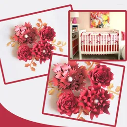 Dekorativa blommor Handgjorda Xmas Red Rose Diy Paper Leaves Set för julår Bakgrunder Dekorationer Nursery Video Tutorials