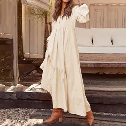 Casual Dresses Women's Cotton Dress and Linen Spring Button Retro Solo Loose Long Sleeve Juniors