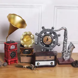 Table Clocks Retro Nostalgic Musical Instrument Alarm Clock Gramophone Decoration Wine Cabinet Porch Coffeeshop Handicraft Desktop