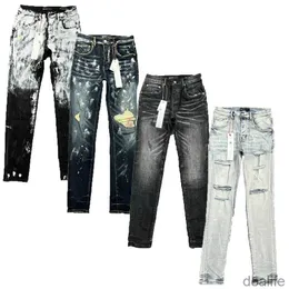 Designer Lila Herren Jeans High Street America Jean für Männer Stickerei Hosen Oversize Ripped Patch Loch Denim 2023 Mode Streetwear Skinny Slim Bleistift X1ps