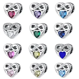 Ny 925 Sterling Silver Charm Pendant For Original Charms Diy Armband Birthstone 12 månader Heart Pandora Bead Women Jewelry Gift Free Frakt