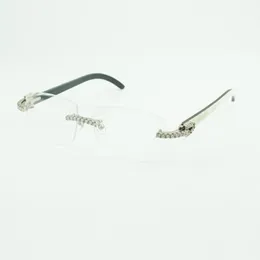 Neue Moissanit-Diamant-Buffs-Brille 3524015 für Männer und Frauen mit schwarzen, gemischten Bufflo-Horn-Beinen und klaren Gläsern, Größe: 57-18-140 mm