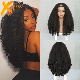 Cosplay s XTRESS Afro Curly V Part con riccioli rimbalzanti Capelli lisci crespi sintetici Glueless per le donne Senza clip a metà 230728