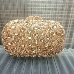 Kvällspåsar Xiyuan Gold Crystal Bridal Clutch Bag For Women Rhinestones Purse Purses China Handbag med Chain 230728