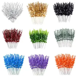 Flores decorativas 20 peças, simulação durável, folhas, planta requintada, fácil de cuidar, eucalipto simulado, decoração de festa faça você mesmo